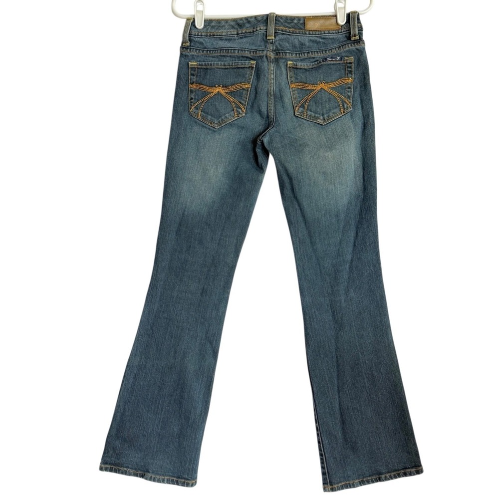 Seven7 Premium Women Bootcut Low Rise Embellished Stretch Blue Denim Jeans Sz 27